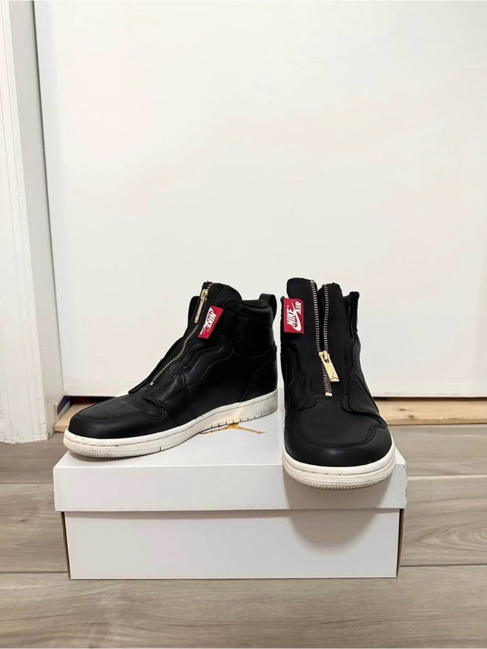 Jordan Women’s Black High-Top Sneakers with White Sole and Gold Zipper